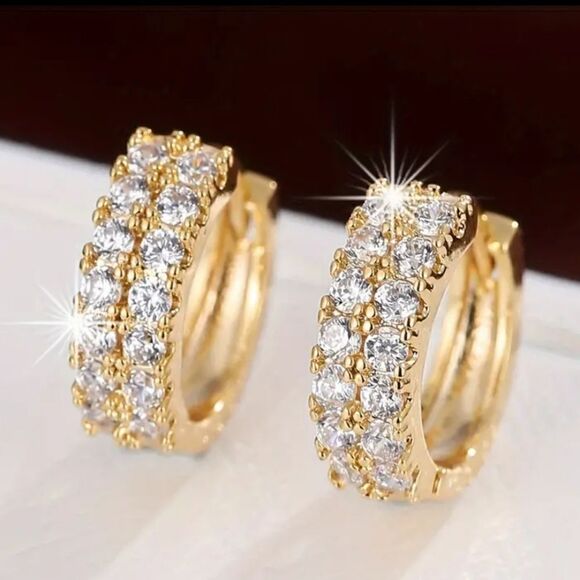 Tiny Double Row Design Hoop Earrings Copper 18K Gold Plated - Picture 9 of 9